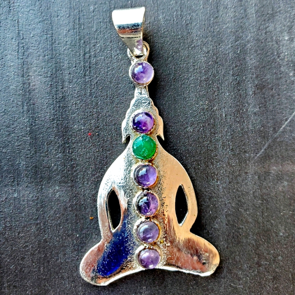 New Amethyst and Green Onyx Buddha Chakra Pendant.